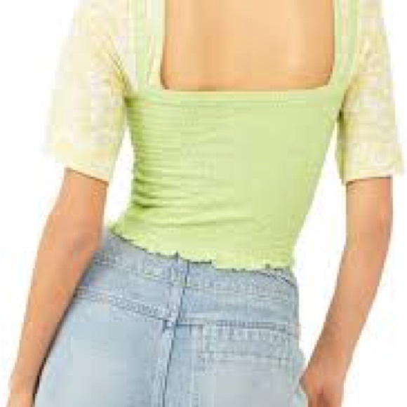 NWT Free People Key Lime Combo Print Smocked Top - Picture 6 of 11